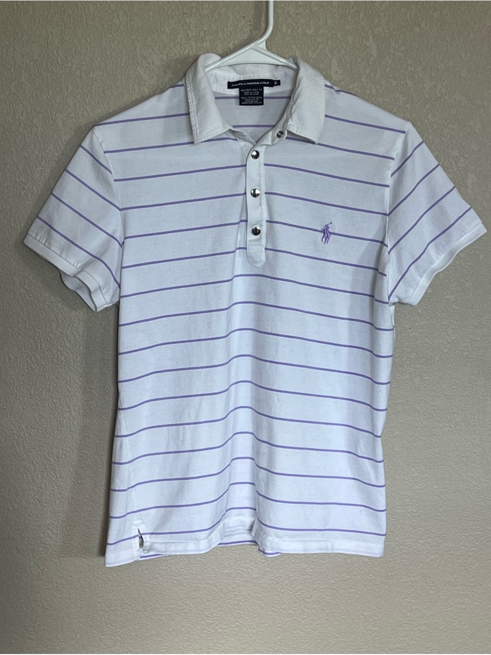 Ralph Lauren Golf White Polo with Light Purple Stripe